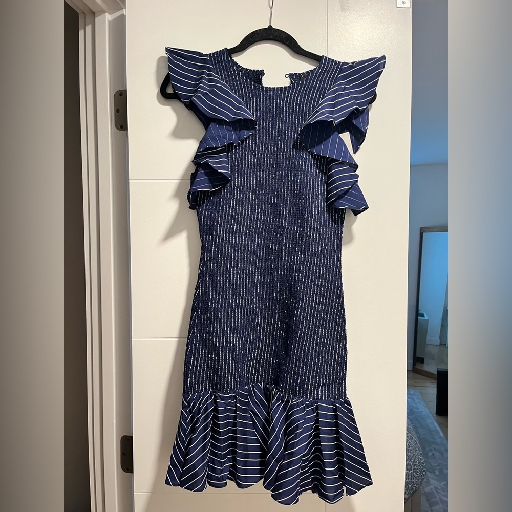 C/MEO Collective ruched navy mini dress